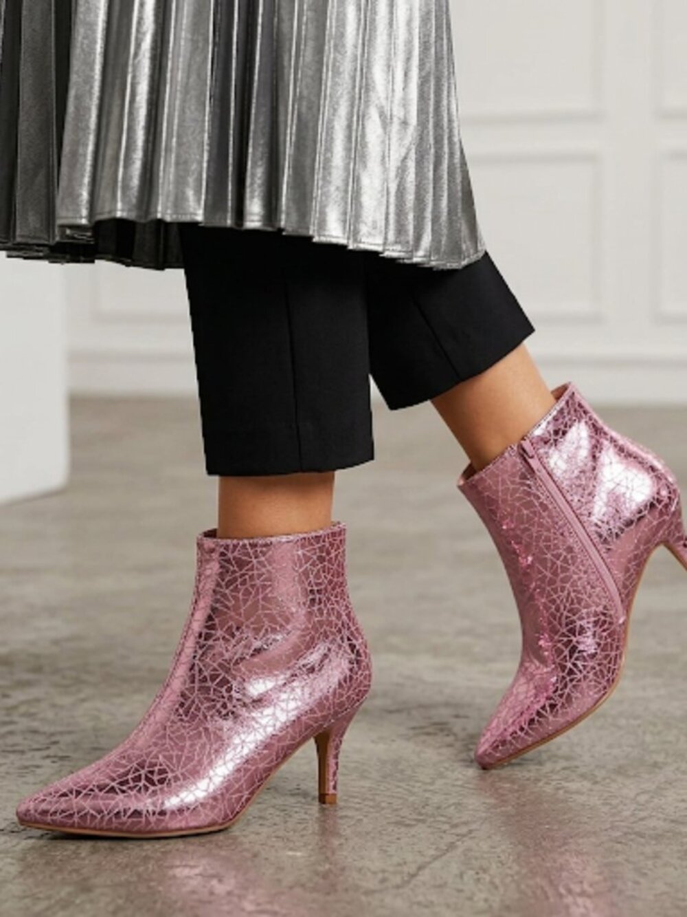 Allegra K Women's Sparkly Stiletto Heels Ankle Boots GORGEOUS! PINK! NEW! RARE